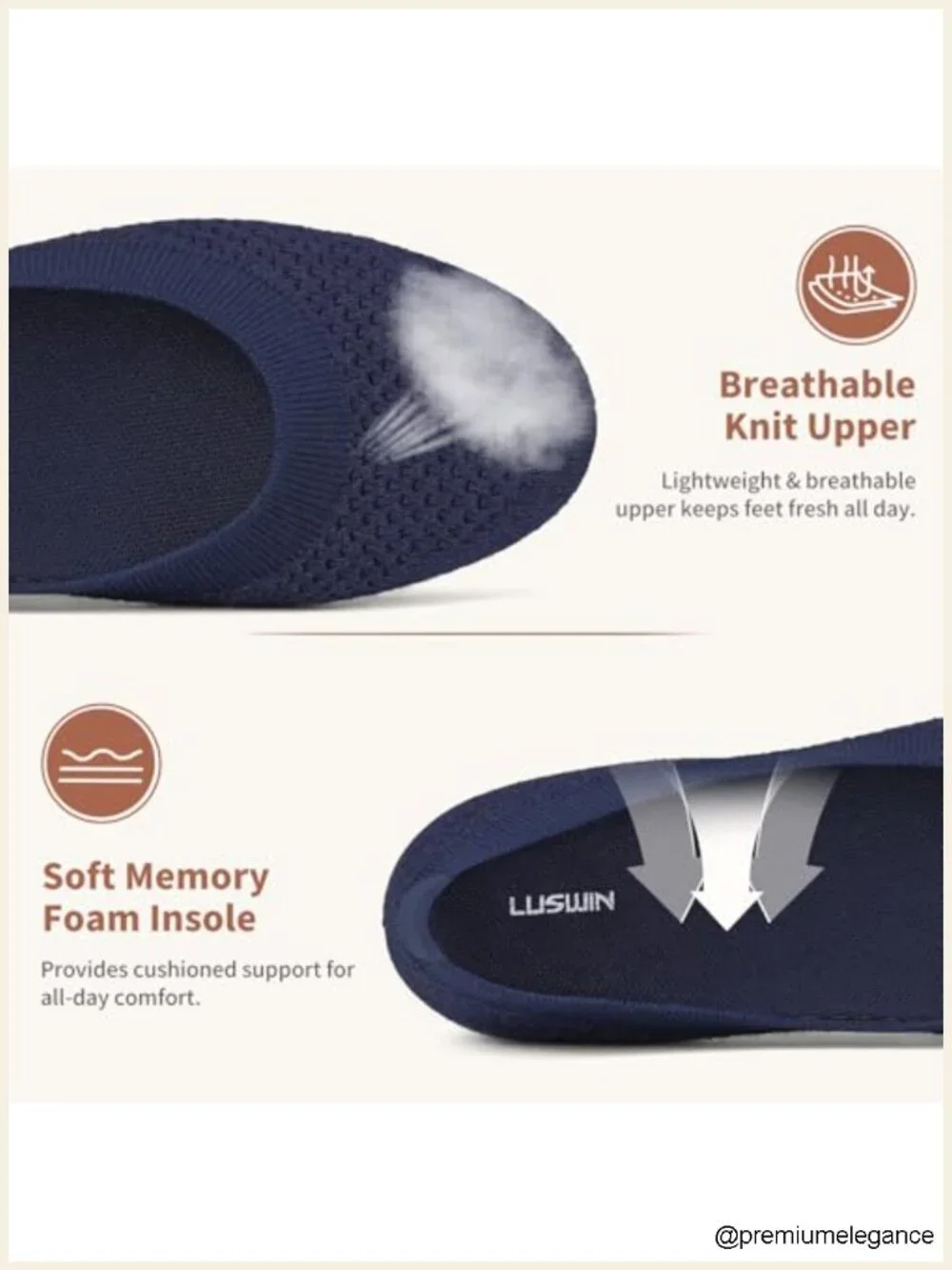 Minimalist Ballet Flats Round Toe Knit Flats Comfortable Slip On Work Office